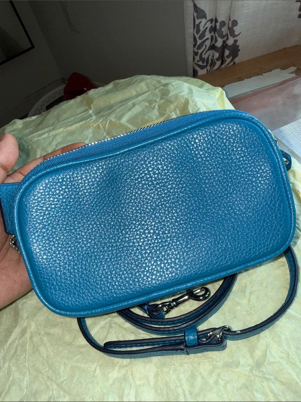 Coach Pebbled Leather Crossbody in Bright Blue